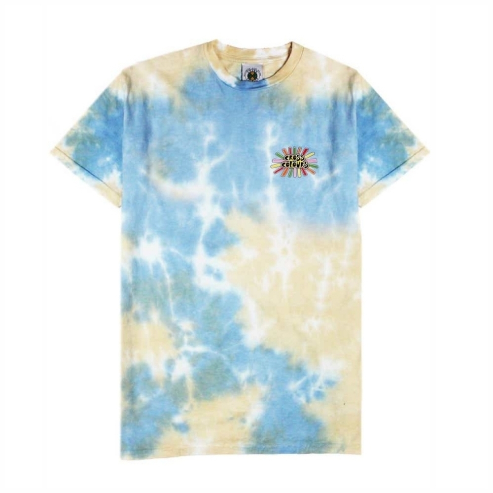 Cross Colours  Women's Tie-dye Crewneck Tee Blue Yellow Size Large